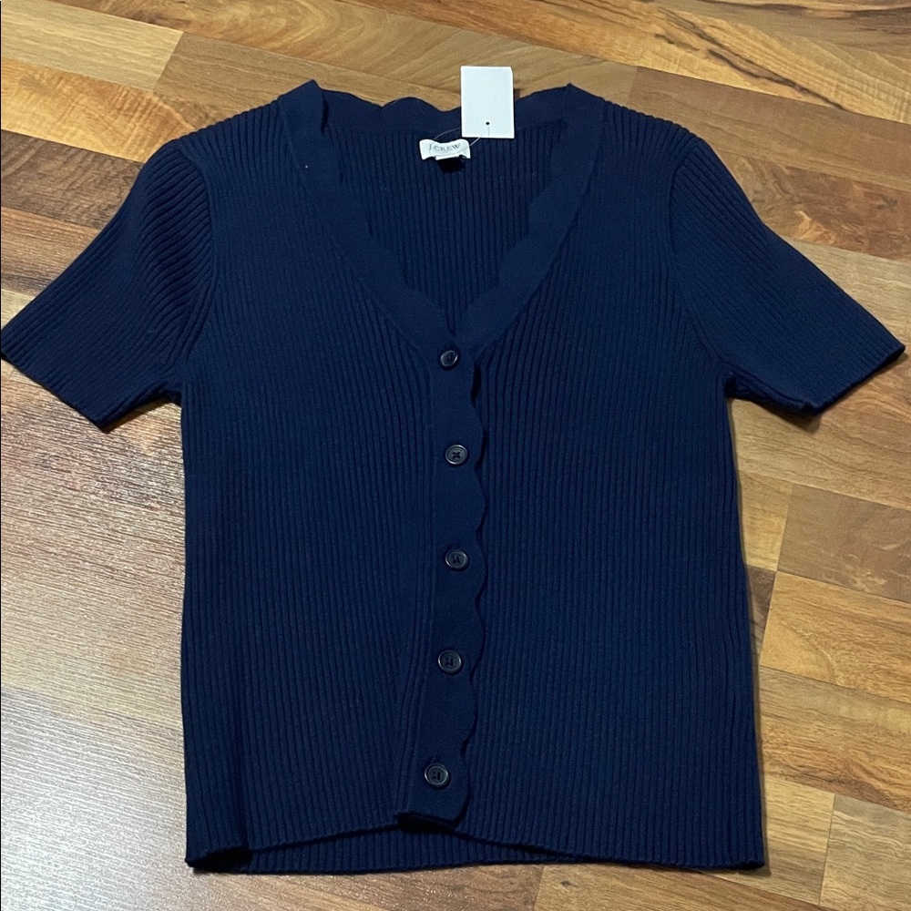 J. Crew Navy Blue Scallop Trim Cardigan